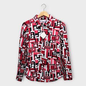IBKUL Golf Women's Polo Shirt Geometric Abstract Print (Red/Black) - Small